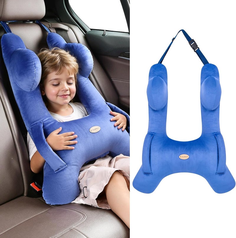 FLORICH Kids Travel Pillow, Car Sleeping Travel Pillow for Kids, Washable H-Shaped Pillow for Adults and Children to Support Head and Body for Road Trips Pillow for Car (Blue) - Image 1